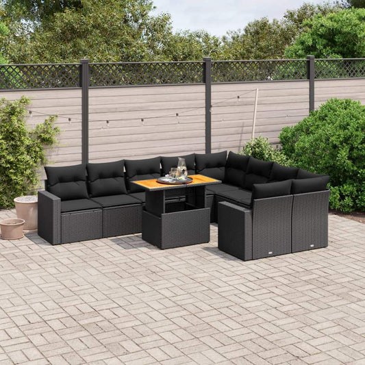Set Divani da Giardino 10pz con Cuscini in Polyrattan Nero - homemem39