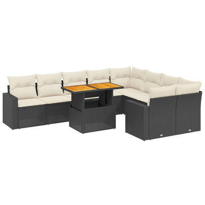 Set Divani da Giardino 10pz con Cuscini in Polyrattan Nero