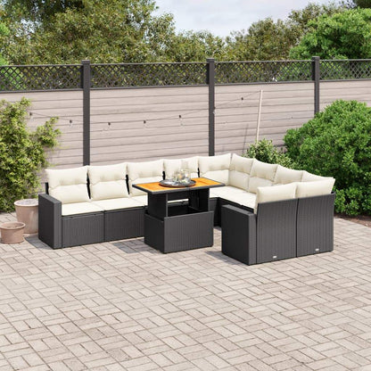 Set Divani da Giardino 10pz con Cuscini in Polyrattan Nero - homemem39
