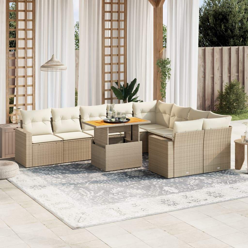 Set Divano da Giardino 10 pz con Cuscini Beige in Polyrattan - homemem39