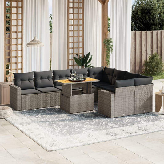 Set Divano da Giardino 10 pz con Cuscini Grigio in Polyrattan - homemem39