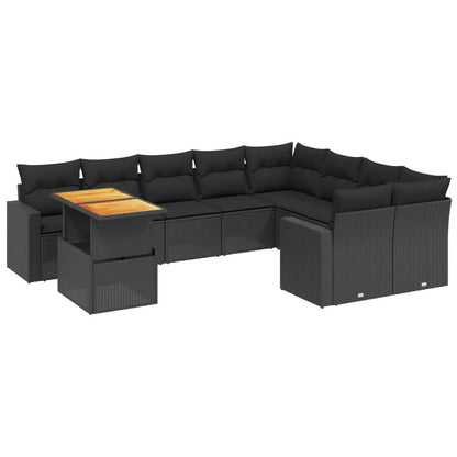 Set Divani da Giardino 10pz con Cuscini in Polyrattan Nero - homemem39