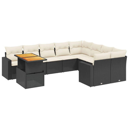 Set Divani da Giardino 10pz con Cuscini in Polyrattan Nero - homemem39