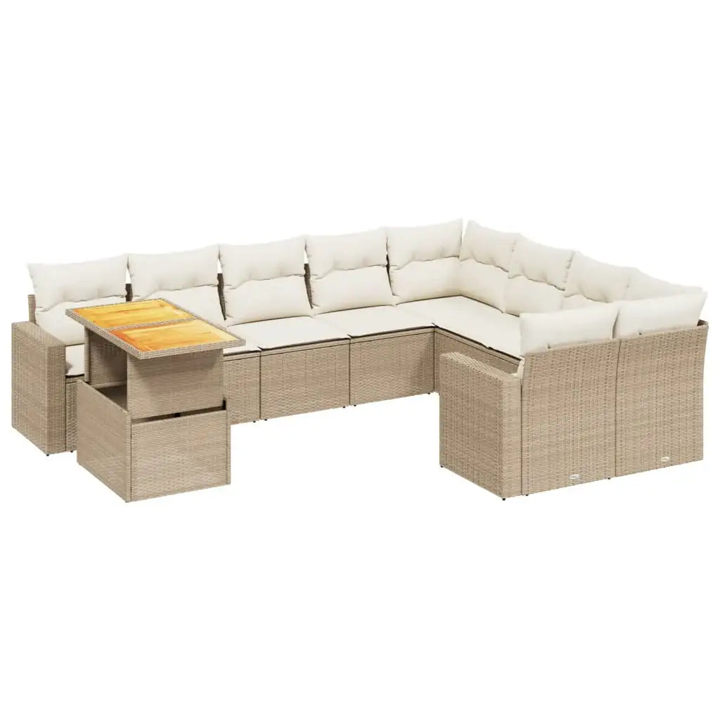 Set Divano da Giardino 10 pz con Cuscini Beige in Polyrattan - homemem39