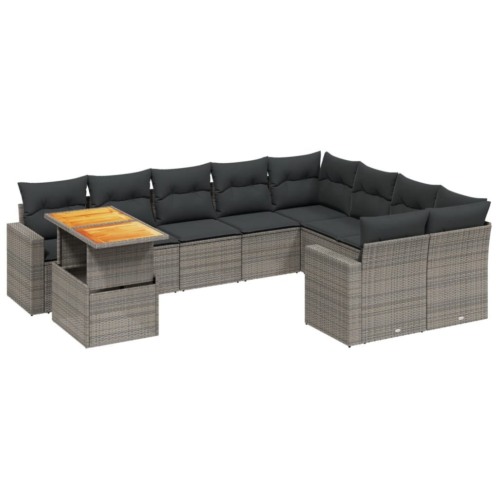 Set Divano da Giardino 10 pz con Cuscini Grigio in Polyrattan