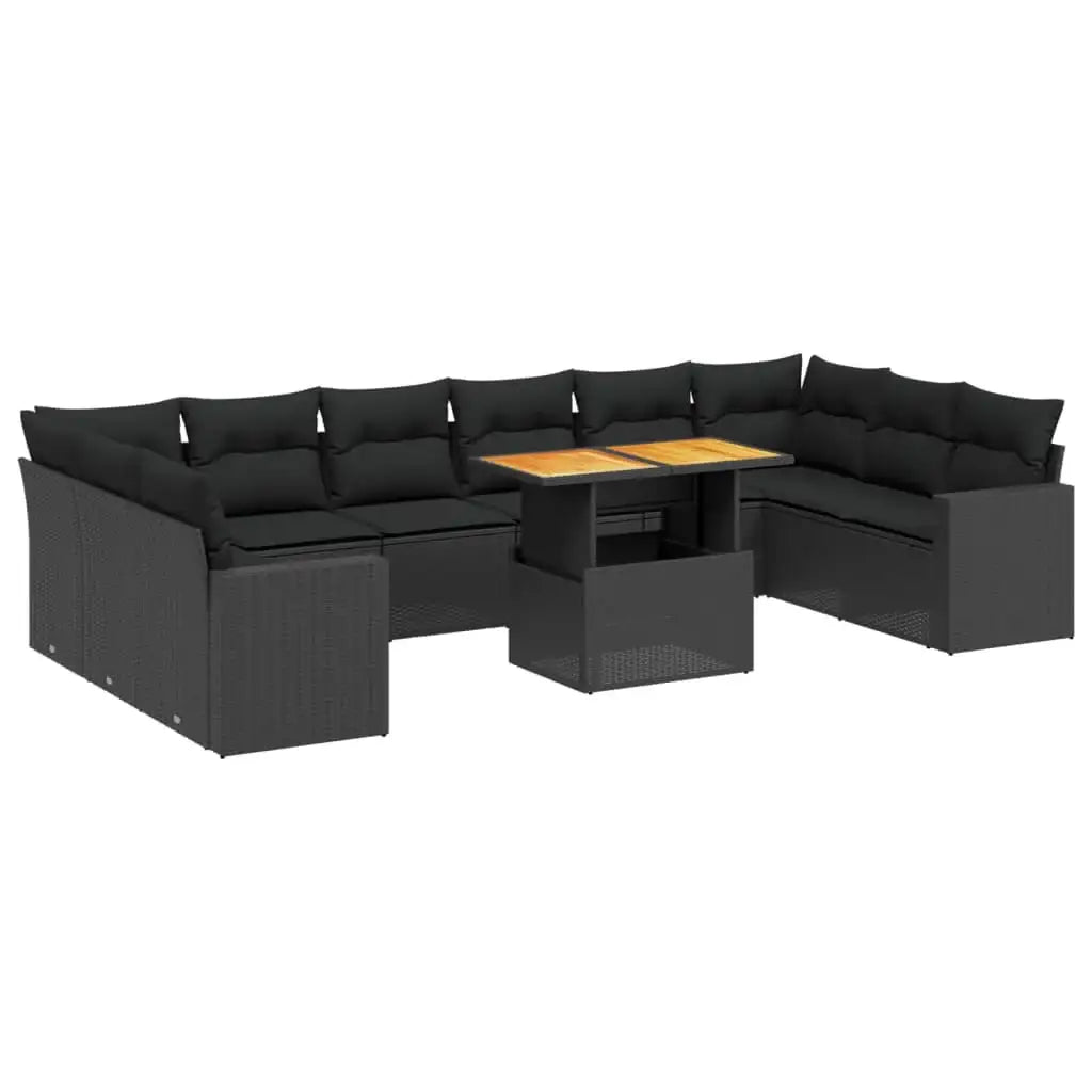 Set Divani da Giardino 11 pz con Cuscini in Polyrattan Nero - homemem39
