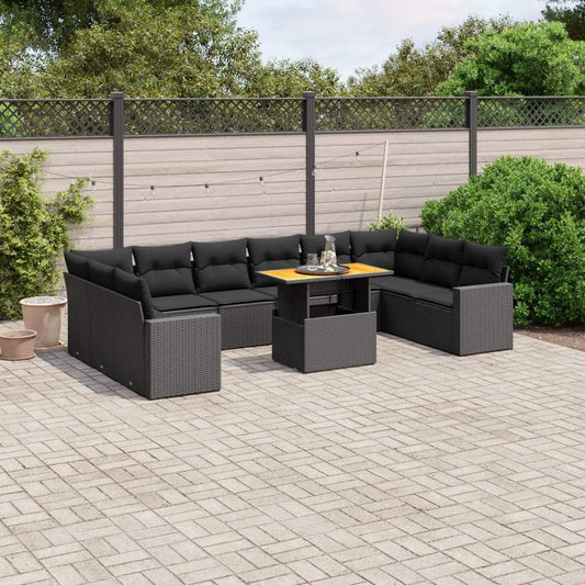 Set Divani da Giardino 11 pz con Cuscini in Polyrattan Nero - homemem39