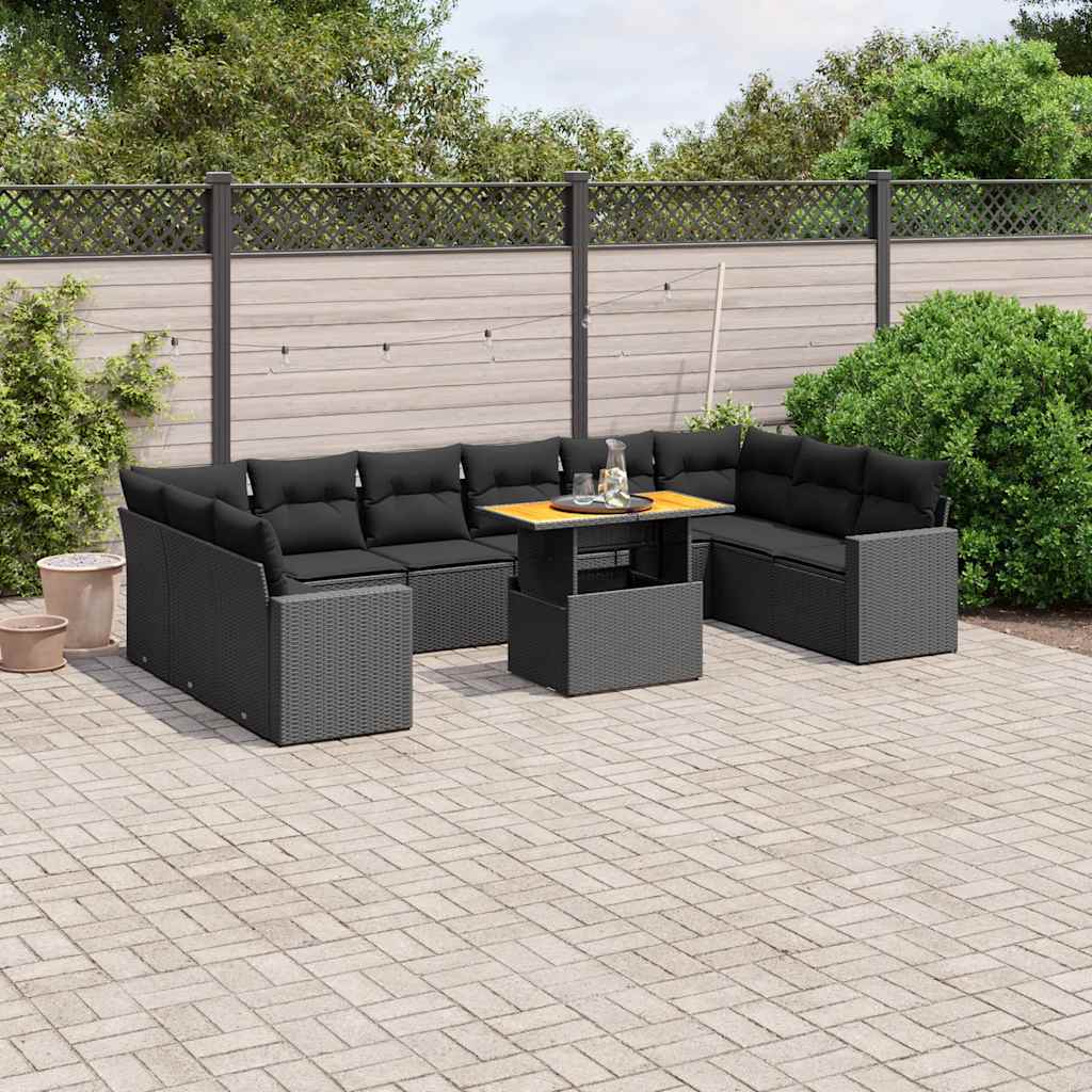Set Divani da Giardino 11 pz con Cuscini in Polyrattan Nero