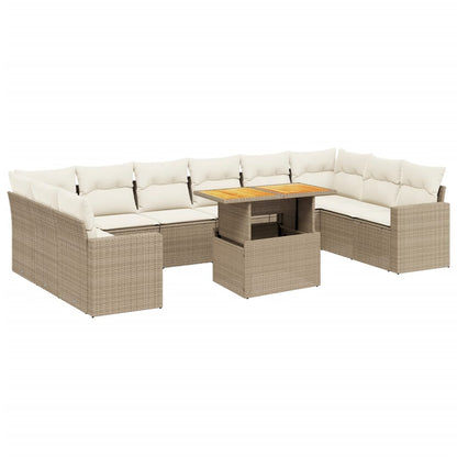 Set Divani da Giardino 11 pz con Cuscini Beige in Polyrattan