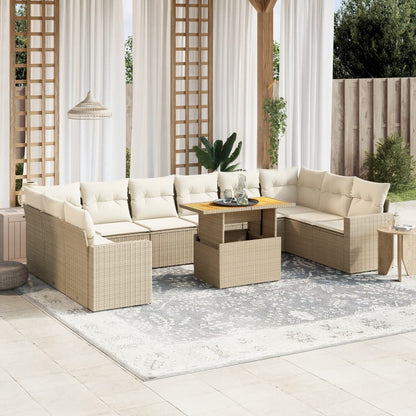 Set Divani da Giardino 11 pz con Cuscini Beige in Polyrattan