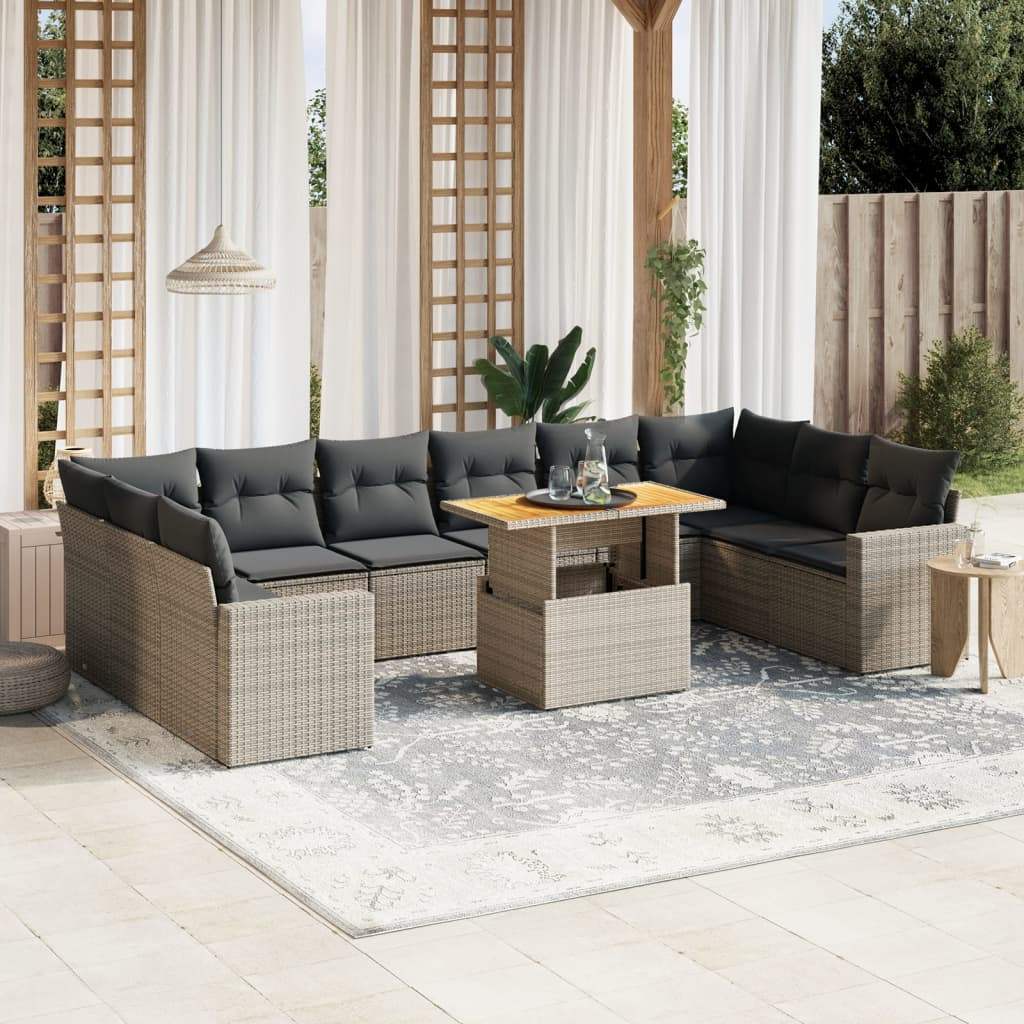 Set Divani da Giardino 11 pz con Cuscini in Polyrattan Grigio - homemem39