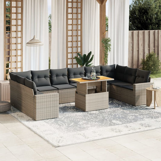 Set Divani da Giardino 11 pz con Cuscini in Polyrattan Grigio