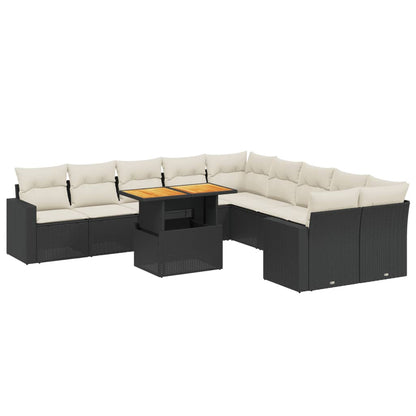 Set Divani da Giardino 11 pz con Cuscini in Polyrattan Nero