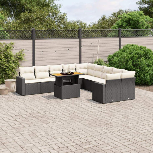 Set Divani da Giardino 11 pz con Cuscini in Polyrattan Nero - homemem39