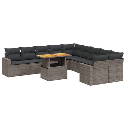 Set Divani da Giardino 11 pz con Cuscini in Polyrattan Grigio - homemem39