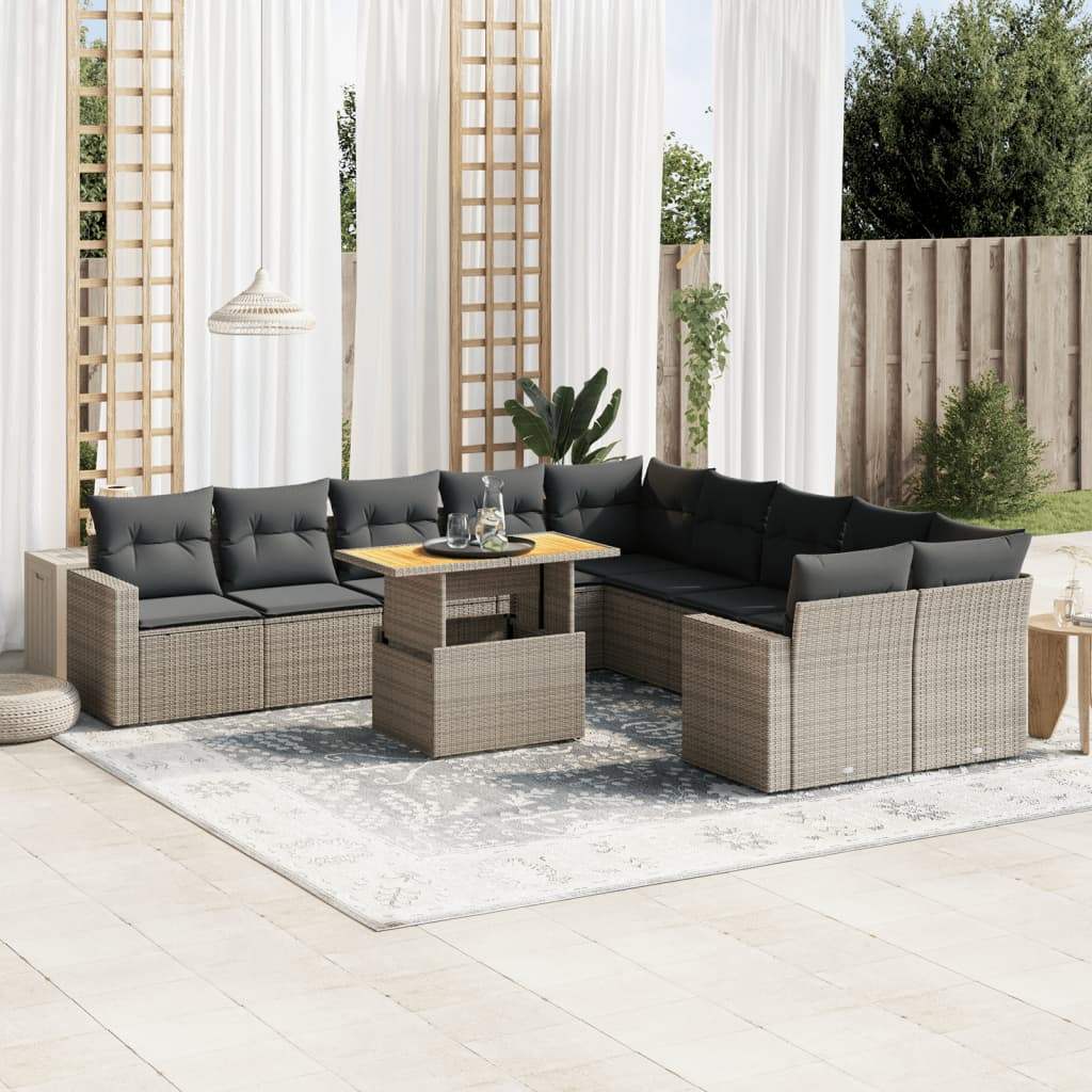 Set Divani da Giardino 11 pz con Cuscini in Polyrattan Grigio - homemem39