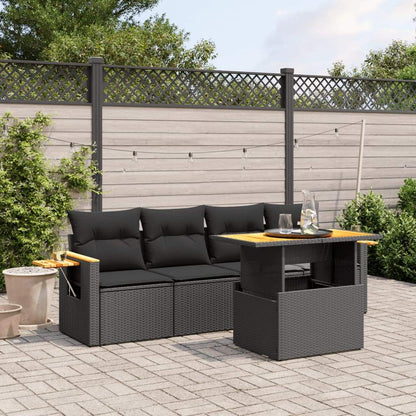 Set Divani da Giardino 5 pz con Cuscini in Polyrattan Nero - homemem39
