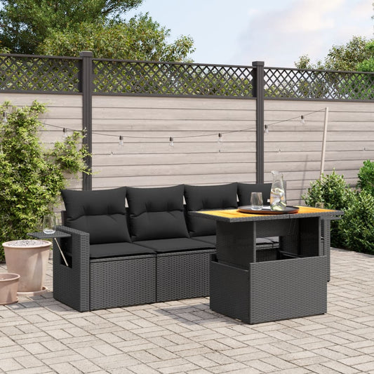 Set Divani da Giardino 5 pz con Cuscini in Polyrattan Nero