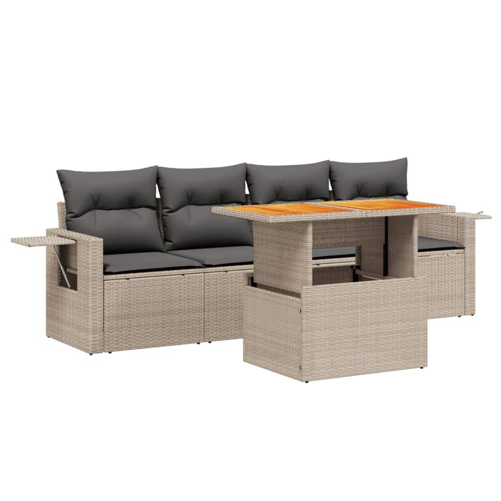 Set Divano da Giardino 5 pz con Cuscini Grigio in Polyrattan - homemem39