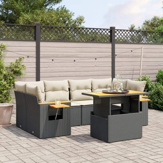 Set Divani da Giardino con Cuscini 7pz Nero Polyrattan - homemem39