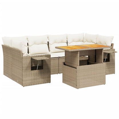 Set Divani da Giardino 7 pz con Cuscini Beige in Polyrattan