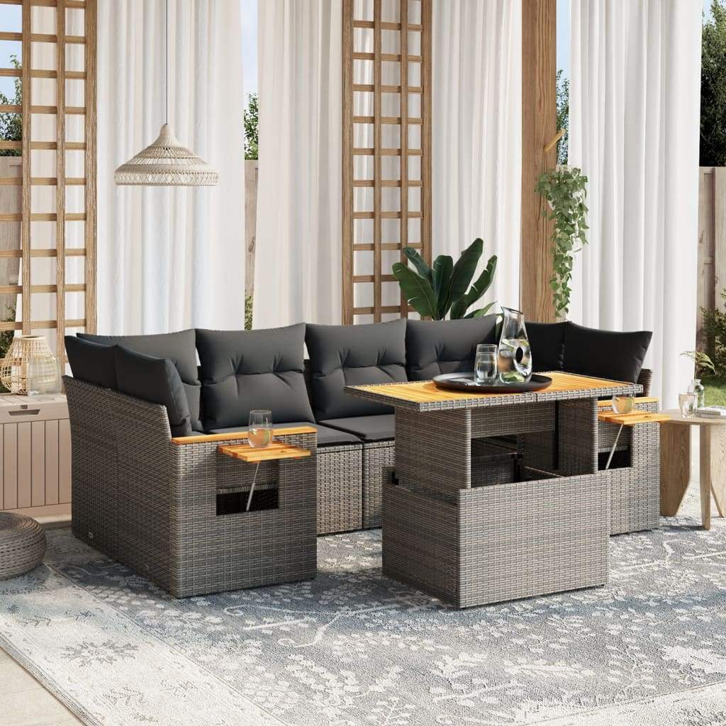 Set Divani da Giardino 7 pz con Cuscini Grigio in Polyrattan - homemem39
