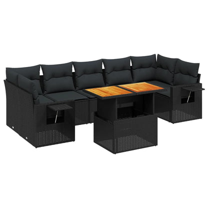 Set Divani da Giardino con Cuscini 8 pz Nero in Polyrattan