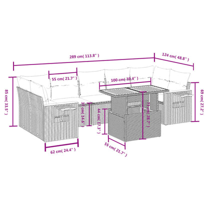 Set Divano da Giardino 8 pz con Cuscini Grigio in Polyrattan