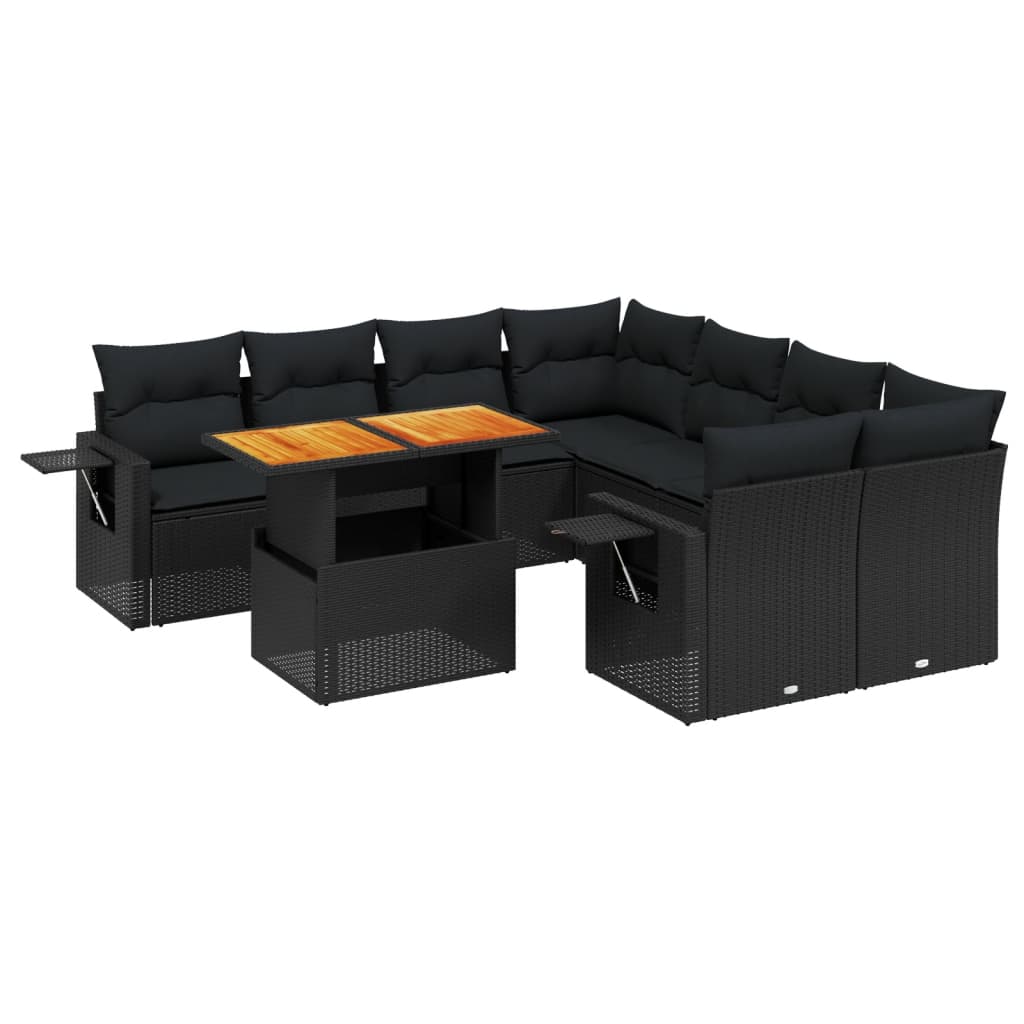 Set Divani da Giardino 9 pz con Cuscini Nero in Polyrattan - homemem39