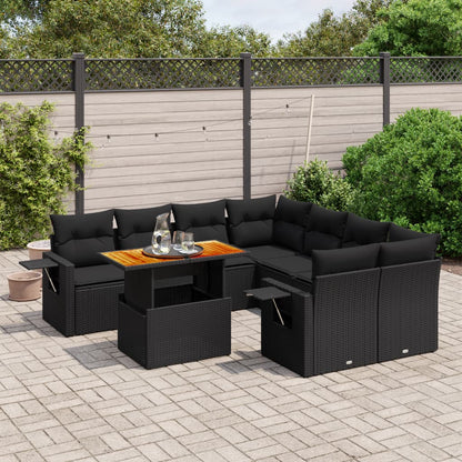 Set Divani da Giardino 9 pz con Cuscini Nero in Polyrattan - homemem39