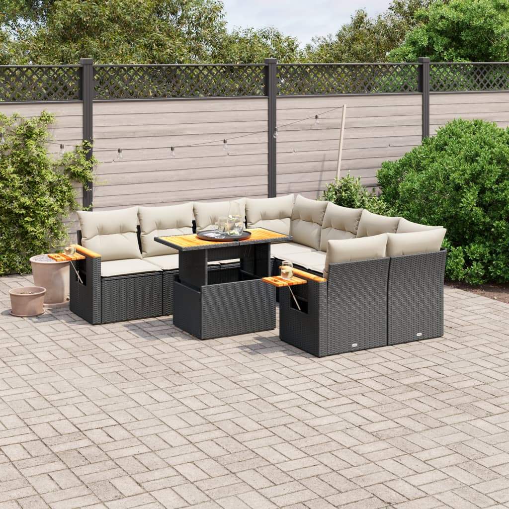 Set Divani da Giardino con Cuscini 8 pz Nero in Polyrattan - homemem39