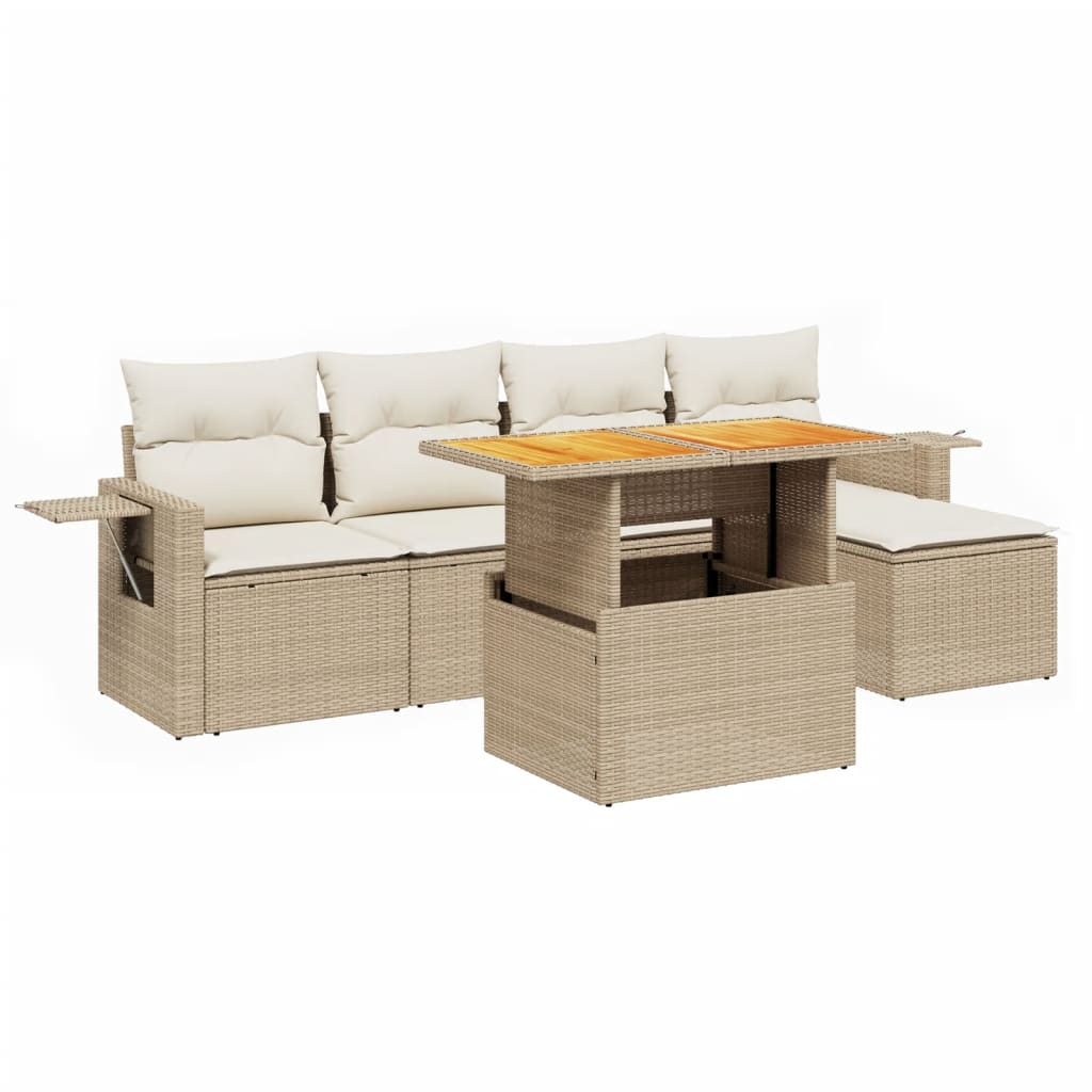 Set Divano da Giardino 6 pz con Cuscini Beige in Polyrattan