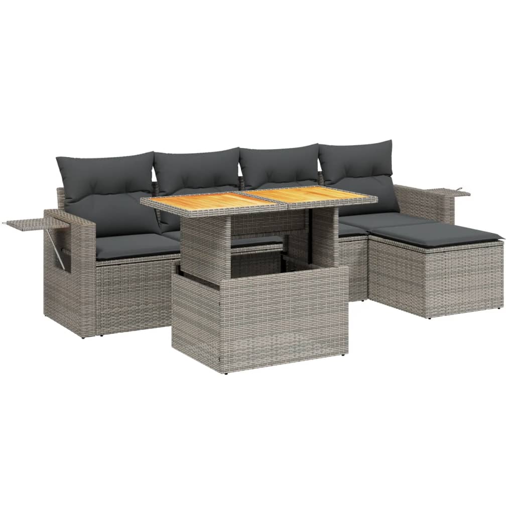 Set Divano da Giardino 6 pz con Cuscini Grigio in Polyrattan