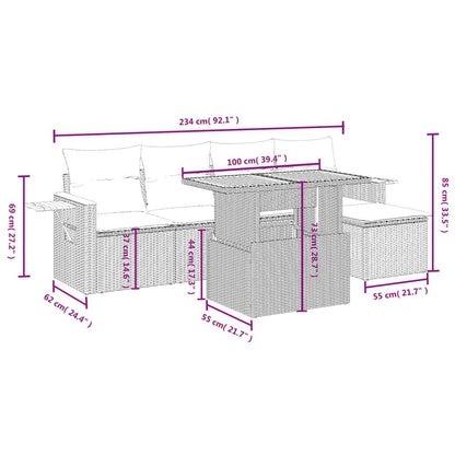Set Divano da Giardino 6 pz con Cuscini Grigio in Polyrattan - homemem39