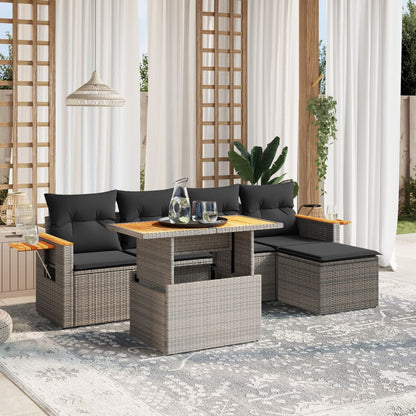 Set Divano da Giardino 6 pz con Cuscini Grigio in Polyrattan