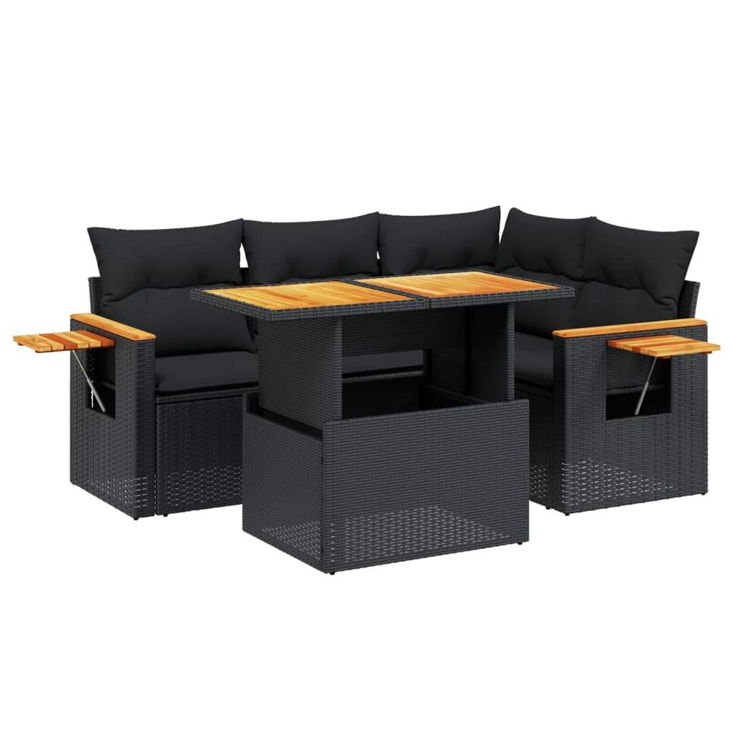 Set Divani da Giardino 5 pz con Cuscini in Polyrattan Nero - homemem39