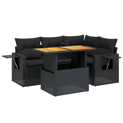 Set Divani da Giardino 5 pz con Cuscini in Polyrattan Nero