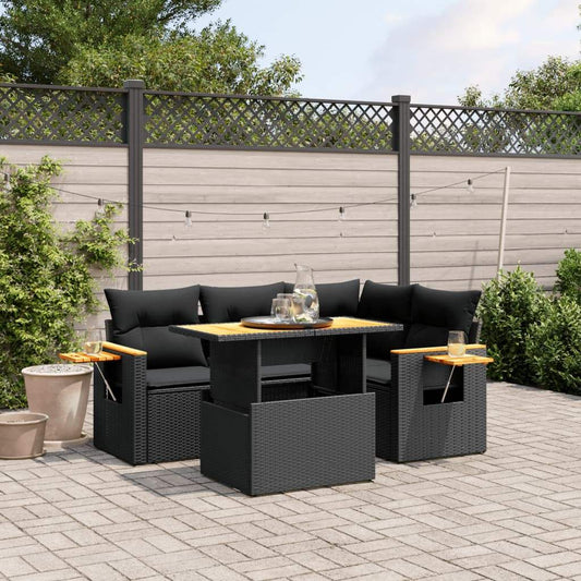 Set Divani da Giardino 5 pz con Cuscini in Polyrattan Nero - homemem39