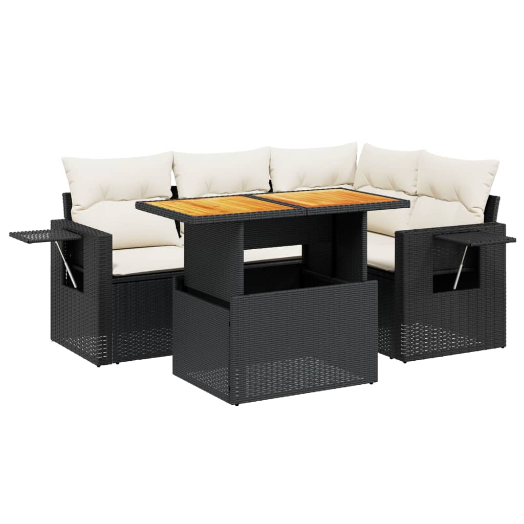 Set Divani da Giardino 5 pz con Cuscini in Polyrattan Nero