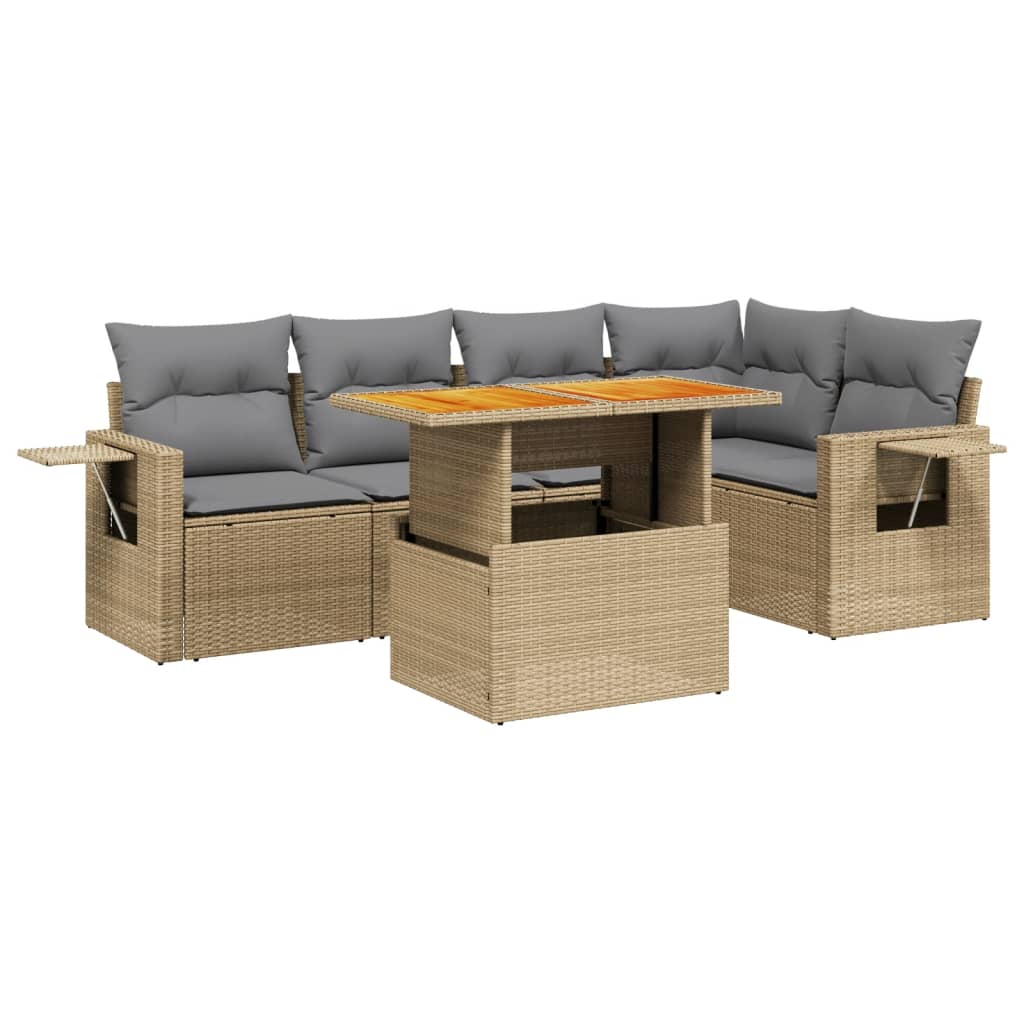 Set Divano da Giardino 6 pz con Cuscini Beige in Polyrattan