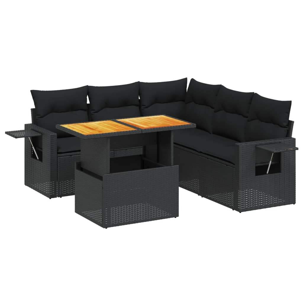 Set Divano da Giardino 6 pz con Cuscini Nero in Polyrattan - homemem39