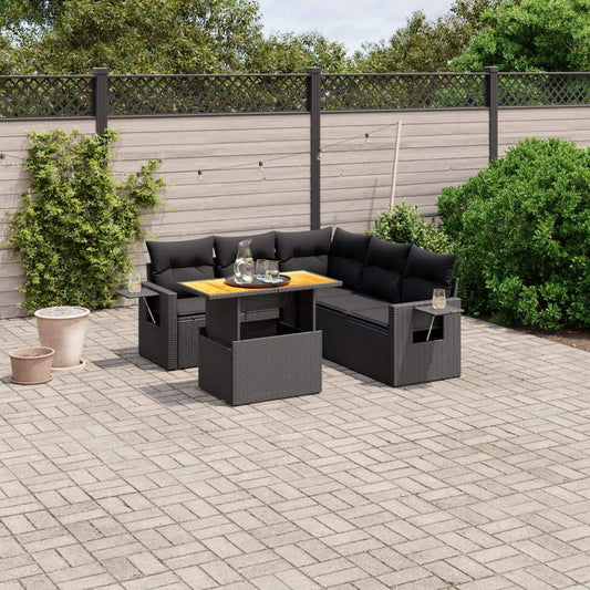 Set Divano da Giardino 6 pz con Cuscini Nero in Polyrattan - homemem39