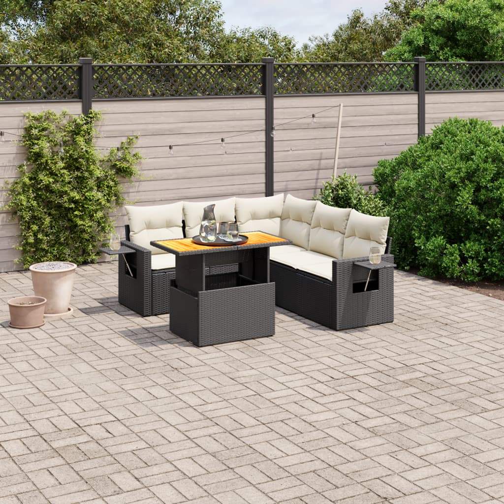 Set Divano da Giardino 6 pz con Cuscini Nero in Polyrattan - homemem39