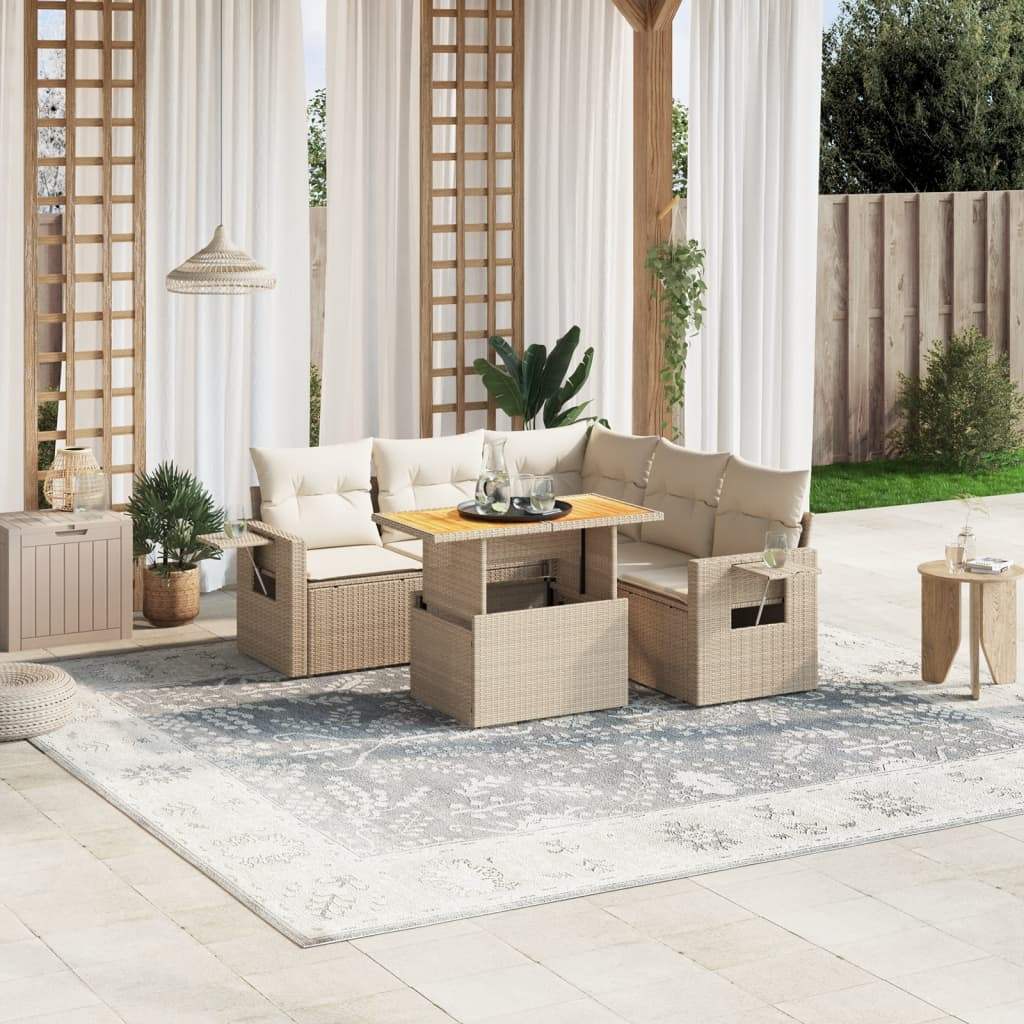 Set Divano da Giardino 6 pz con Cuscini Beige in Polyrattan - homemem39