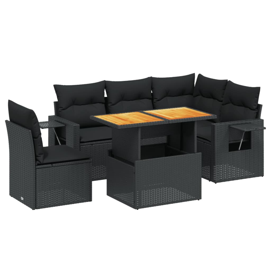 Set Divano da Giardino 6 pz con Cuscini Nero in Polyrattan