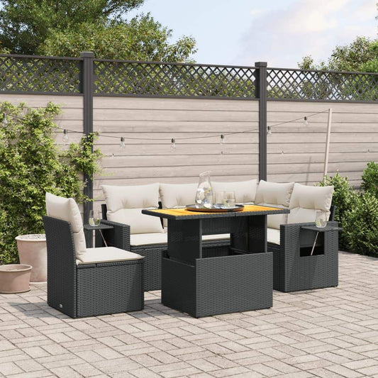 Set Divano da Giardino 6 pz con Cuscini Nero in Polyrattan - homemem39