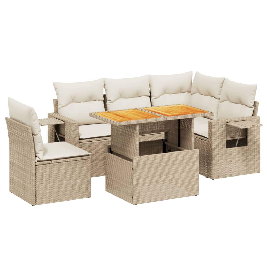 Set Divano da Giardino 6 pz con Cuscini Beige in Polyrattan - homemem39