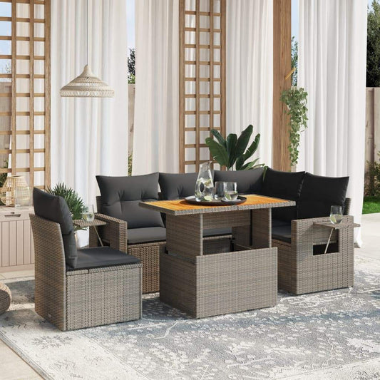 Set Divano da Giardino 6 pz con Cuscini Grigio in Polyrattan - homemem39