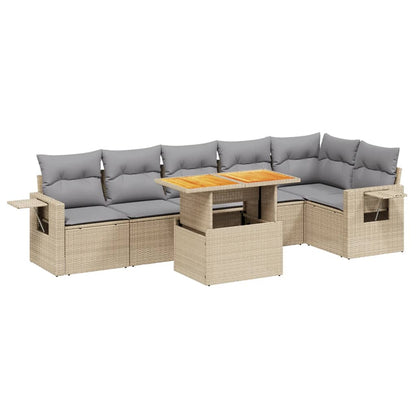 Set Divani da Giardino 7 pz con Cuscini Beige in Polyrattan