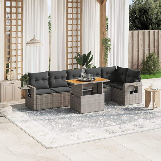 Set Divani da Giardino 7 pz con Cuscini Grigio in Polyrattan - homemem39